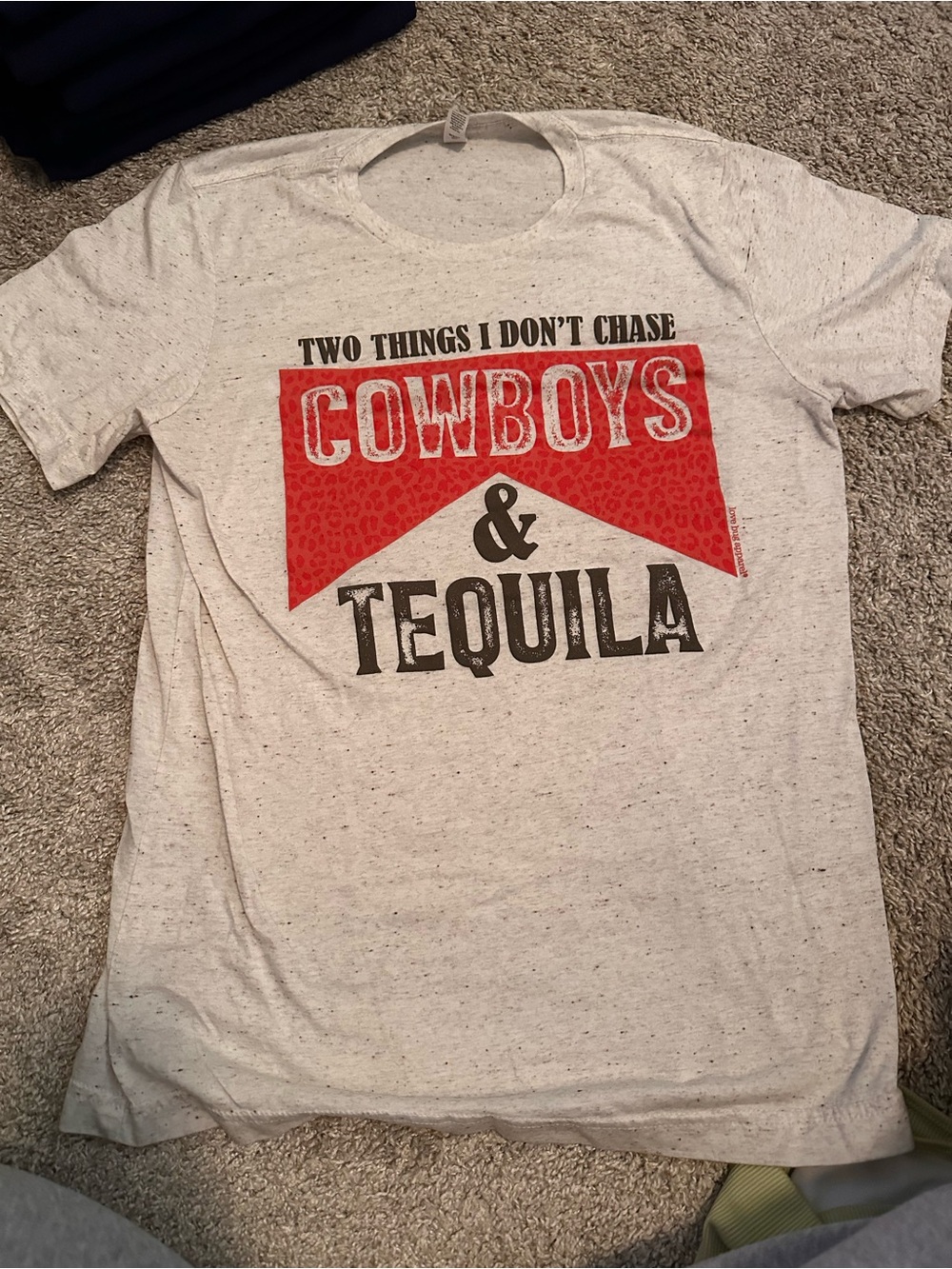Graphic Tee "Two Things I Don't Chase: Cowboys & Tequila" - Red & Black Print